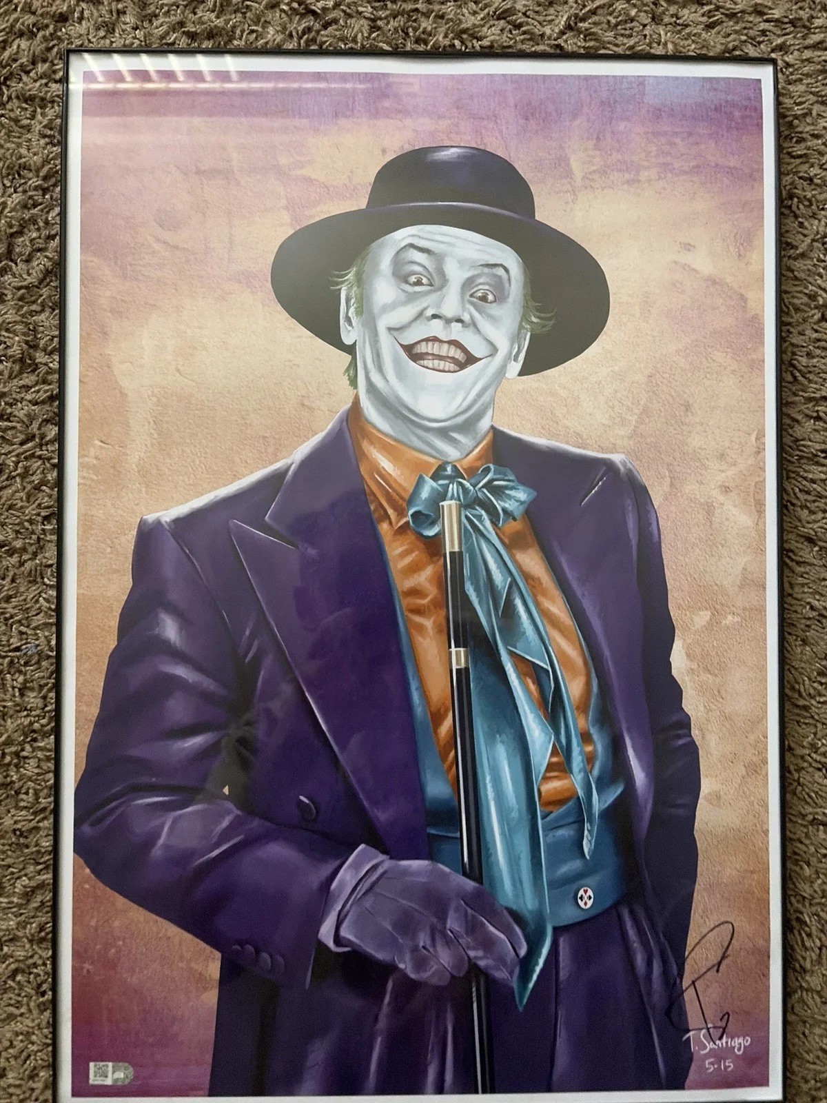 TONY SANTIAGO — TONY SANTIAGO Signed-Batman Movie JOKER (Jack Nicholson) 13x19 FRAMED Lithograph, изображение 4
