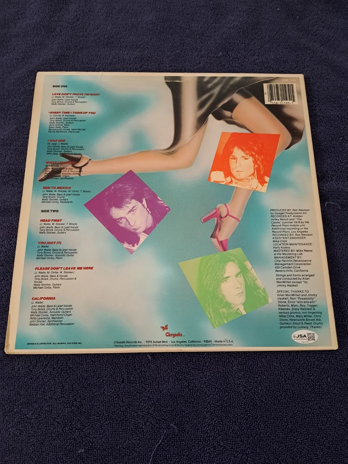 JOHN WAITE SIGNED THE BABYS "HEAD FIRST" LP VINYL JSA COA, image 2