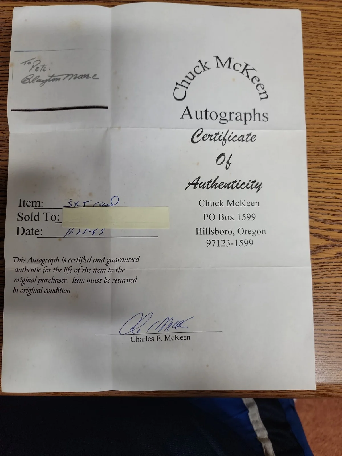 Clayton Moore TVs Lone Ranger signed 3x5 Index Card with COA, image 3