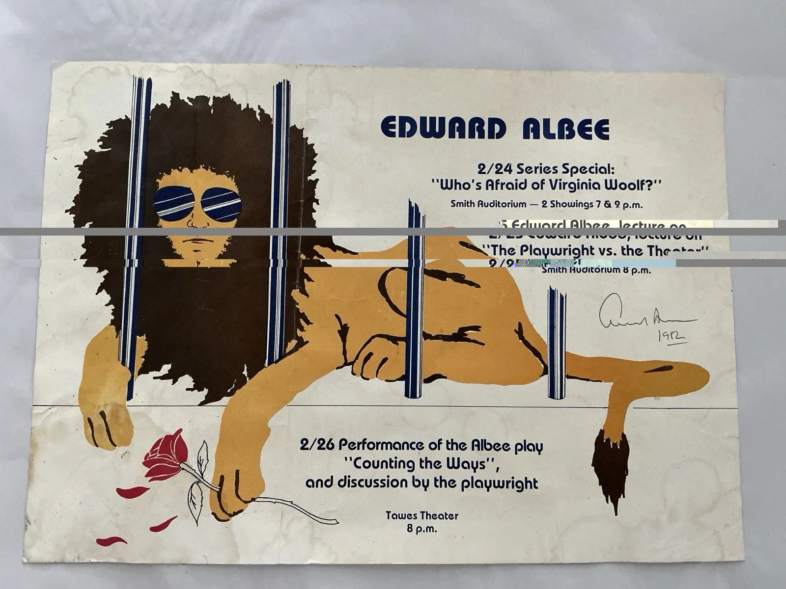 Edward Albee Signed Poster, 1982 University Of Maryland Tawes Theater, изображение 4