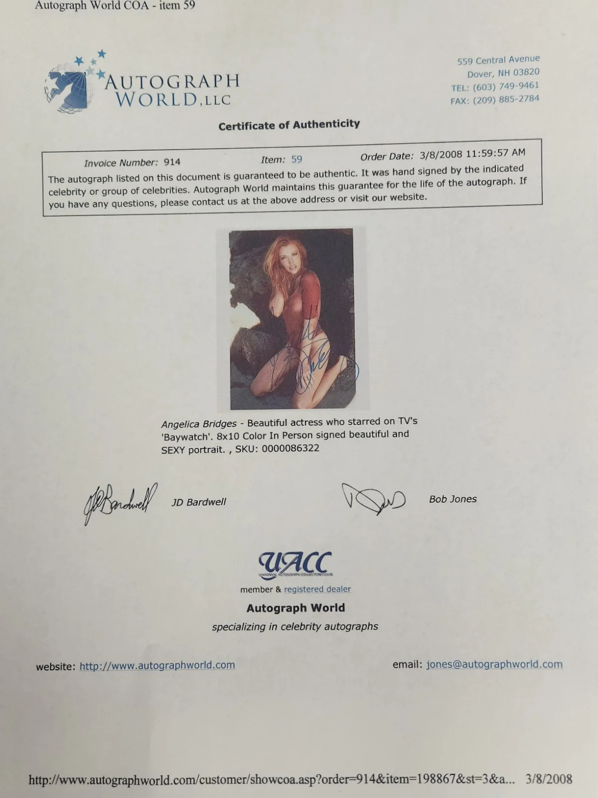 Angelica Bridges Signed Autographed 8x10" Photograph AW COA Sexy Portrait, изображение 4