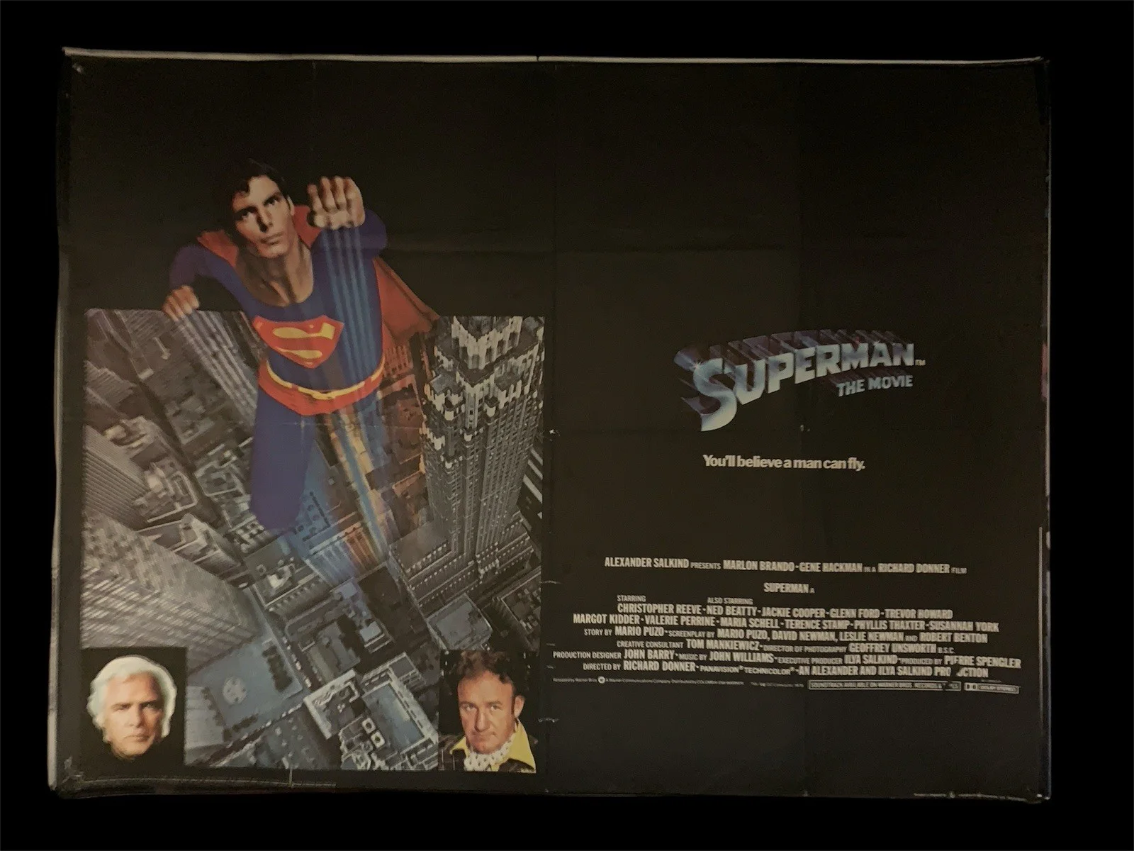 Superman 1978 Original Uk Quad Poster Folded Christopher Reeves Gene Hackman, image 2