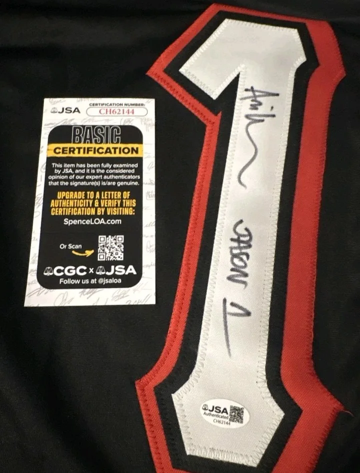 Aaron lemon Signed Jason Voorhees Jersey Friday the 13th Black Red #13 JSA, изображение 2