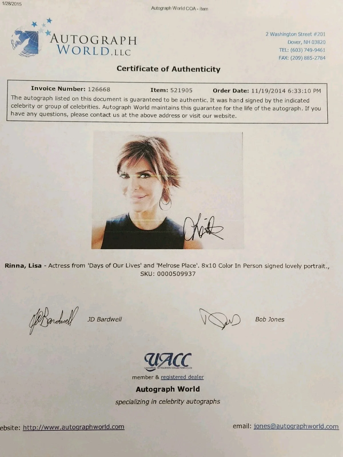 Lisa Rinna Signed Autographed 8x10" Photograph AW COA, image 4