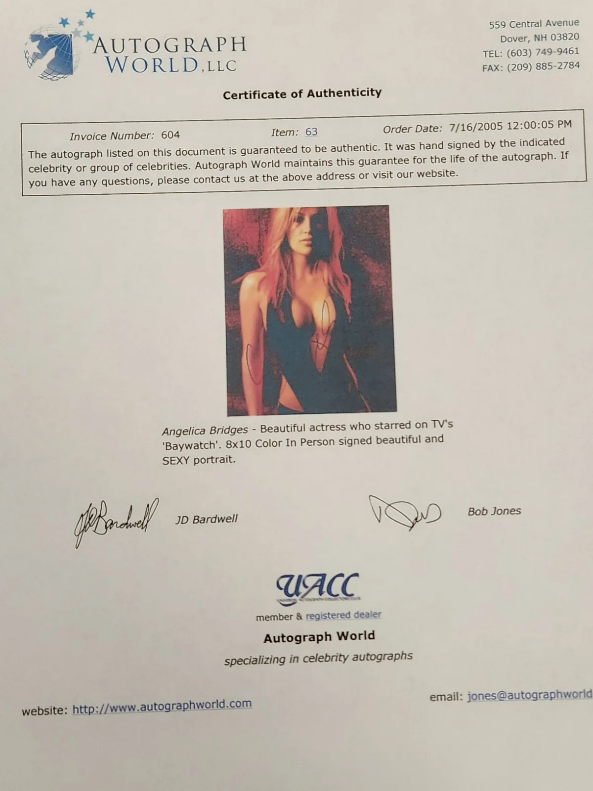 Angelica Bridges Signed Autographed 8x10" Photograph AW COA Model Sexy Baywatch, изображение 3