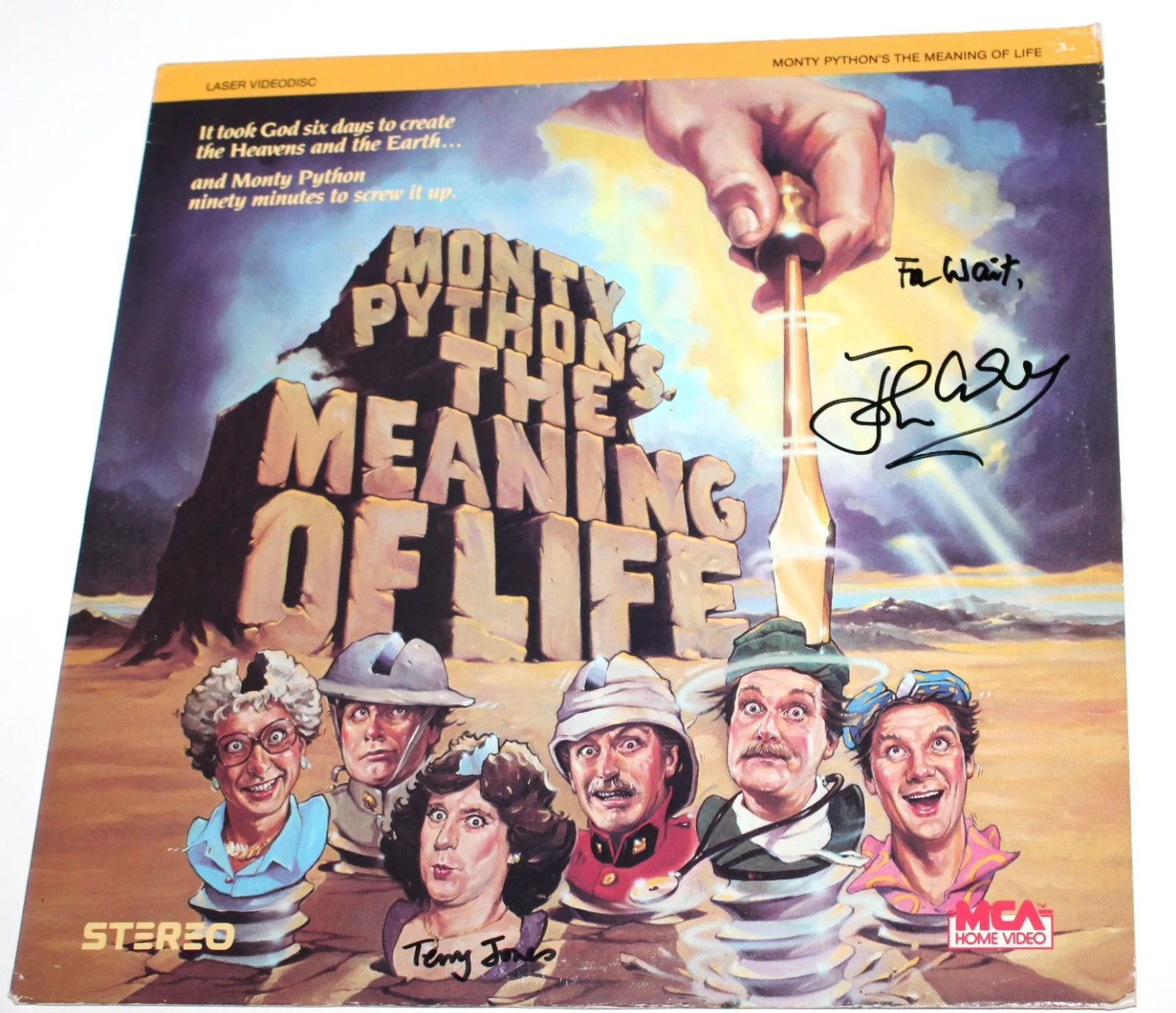 John Cleese and Terry Jones — Monty Python Meaning of Life movie Laserdisc autograph John Cleese Terry Jones