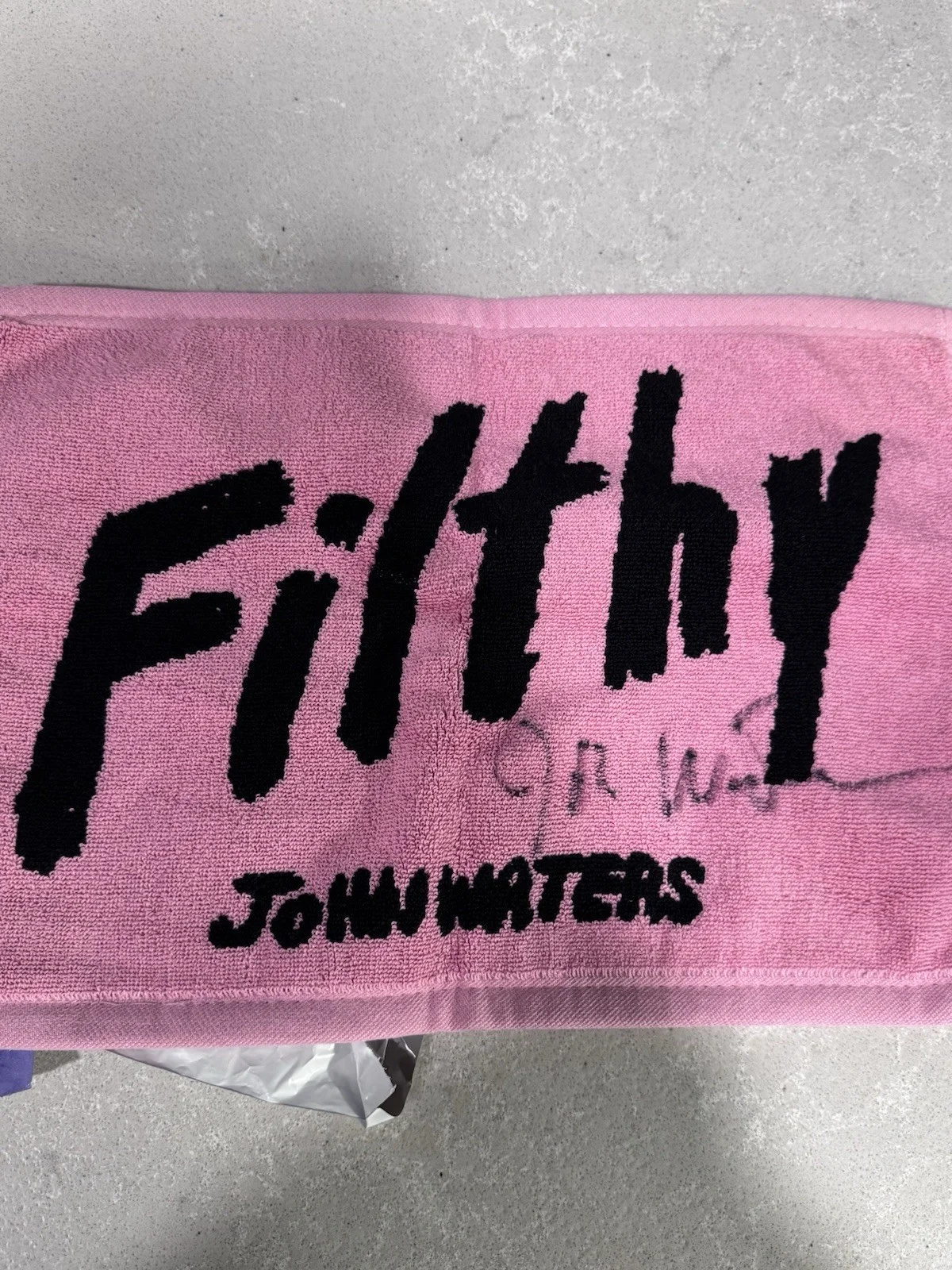 John Waters — Rare John Waters Signed Filthy Towel Hairspray Polyester Cry Baby