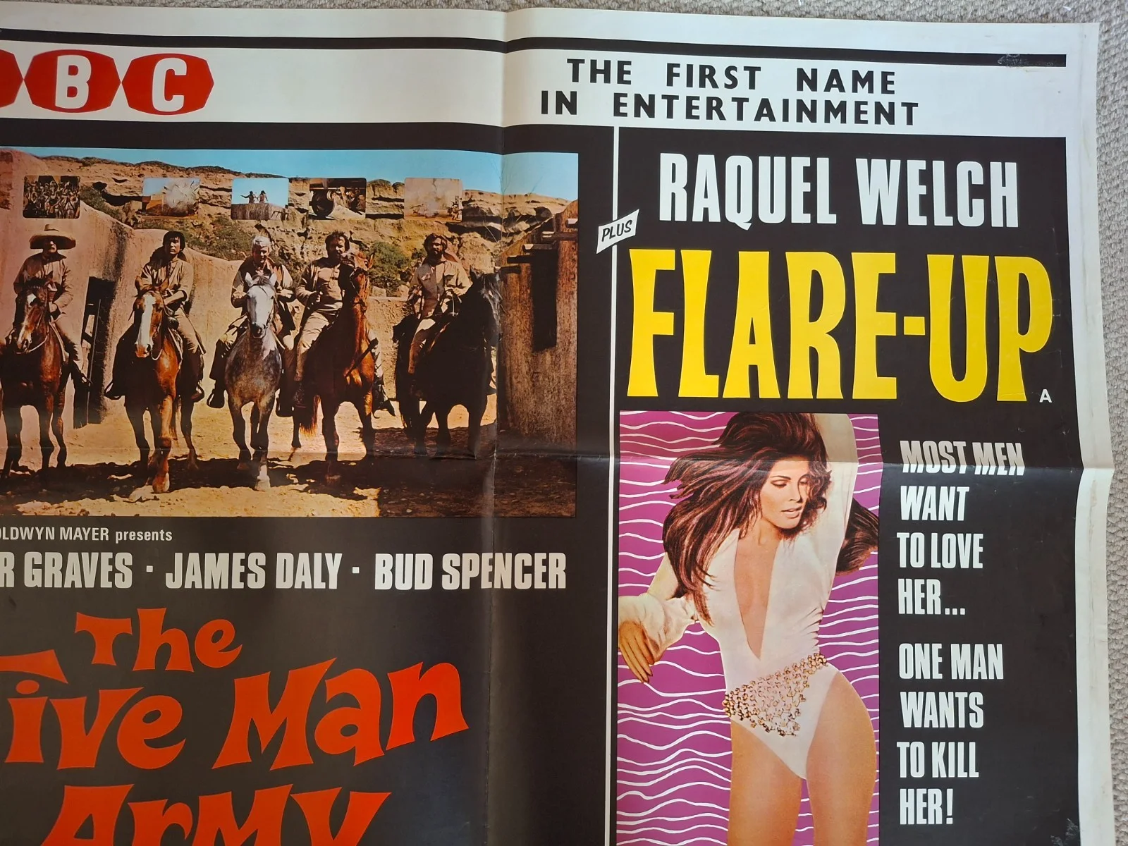 Five Man Army / Flare Up Double Bill Original UK Quad Film Cinema Movie Poster, изображение 4