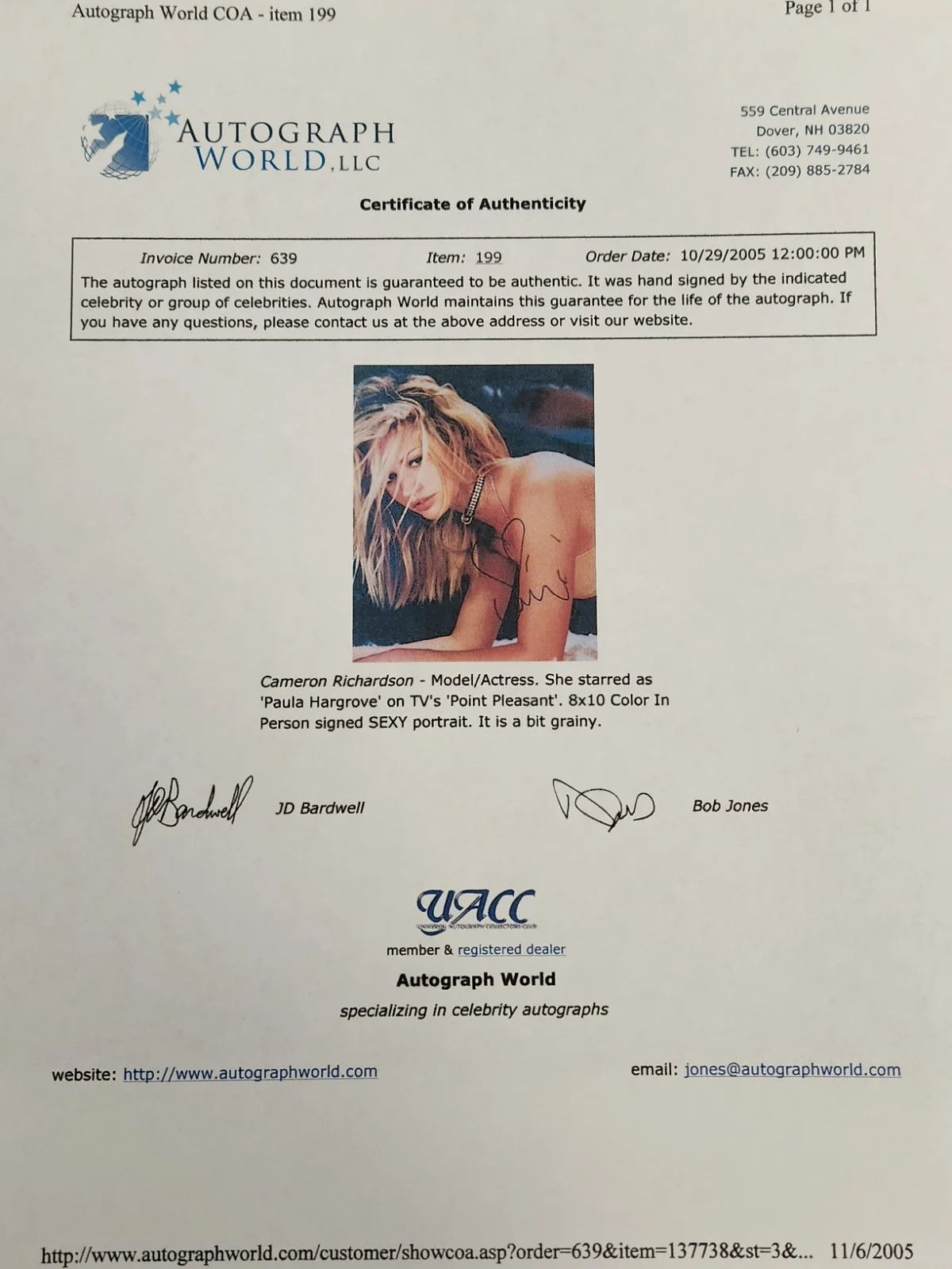Cameron Richardson Signed Autographed 8x10" Photograph AW COA Sexy Portrait, изображение 3