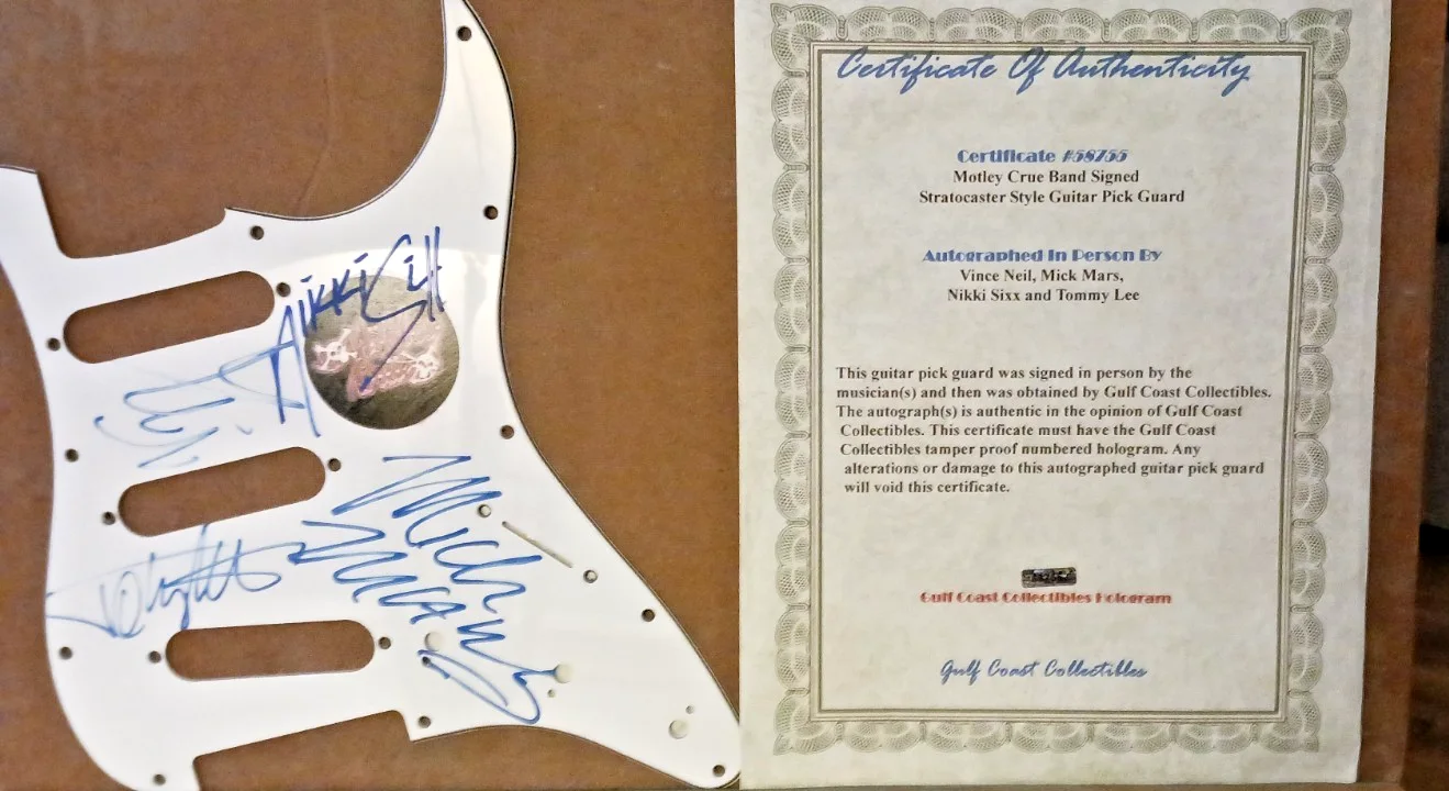 Motley Crue Band Signed Stratocaster Style Guitar Pick Guard, image 2