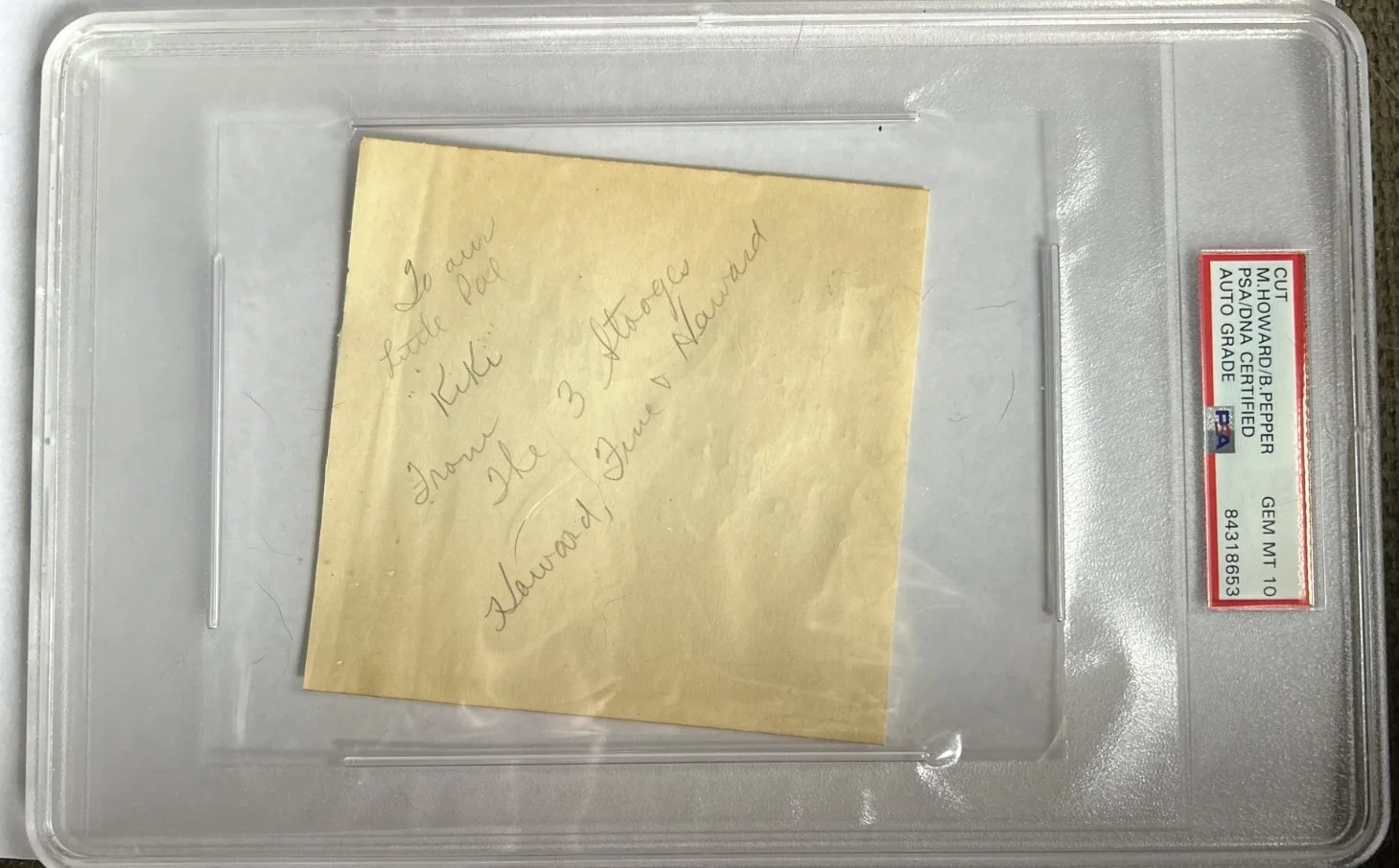 Moe Howard Barbara Pepper (Green Acres) inscribed signed PSA DNA Slab 3 Stooges, image 2