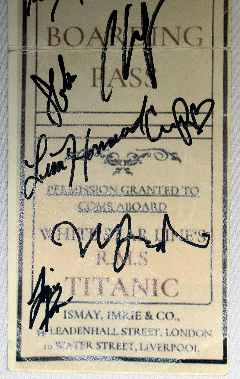 TITANIQUE Off-Broadway Cast Signed Stage Used Prop Titanic Ticket Boarding Pass, image 5