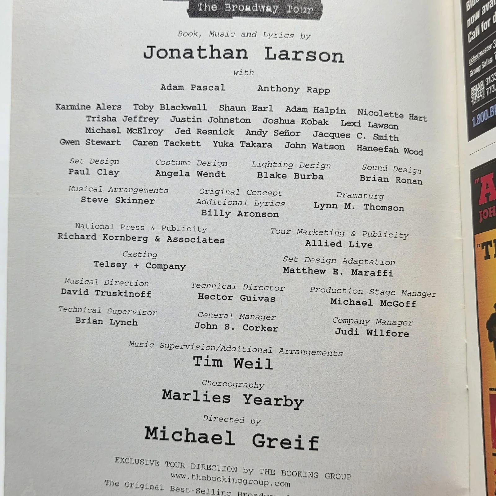 RENT Broadway Tour Signed Playbill Cast Autographs Rapp Pascal, image 2