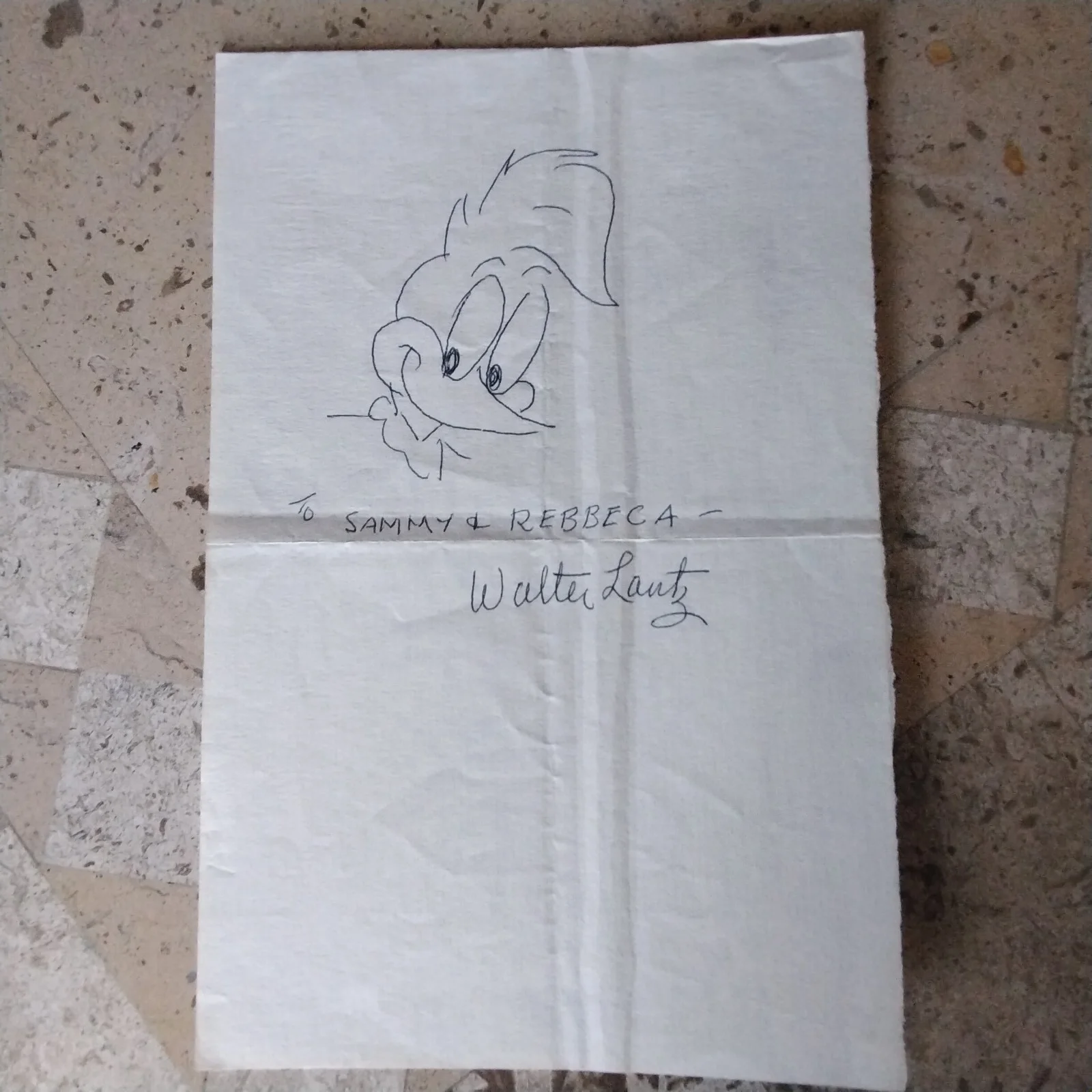 Walter Lantz Signed 5x8 Paper Drawing Cartoonist Woody Woodpecker Warners, изображение 2