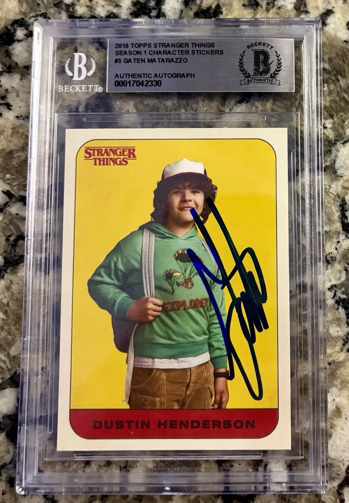 Gaten Matarazzo — Gaten Matarazzo SIGNED 2018 Topps Stranger Things Dustin Rookie Card- BGS COA
