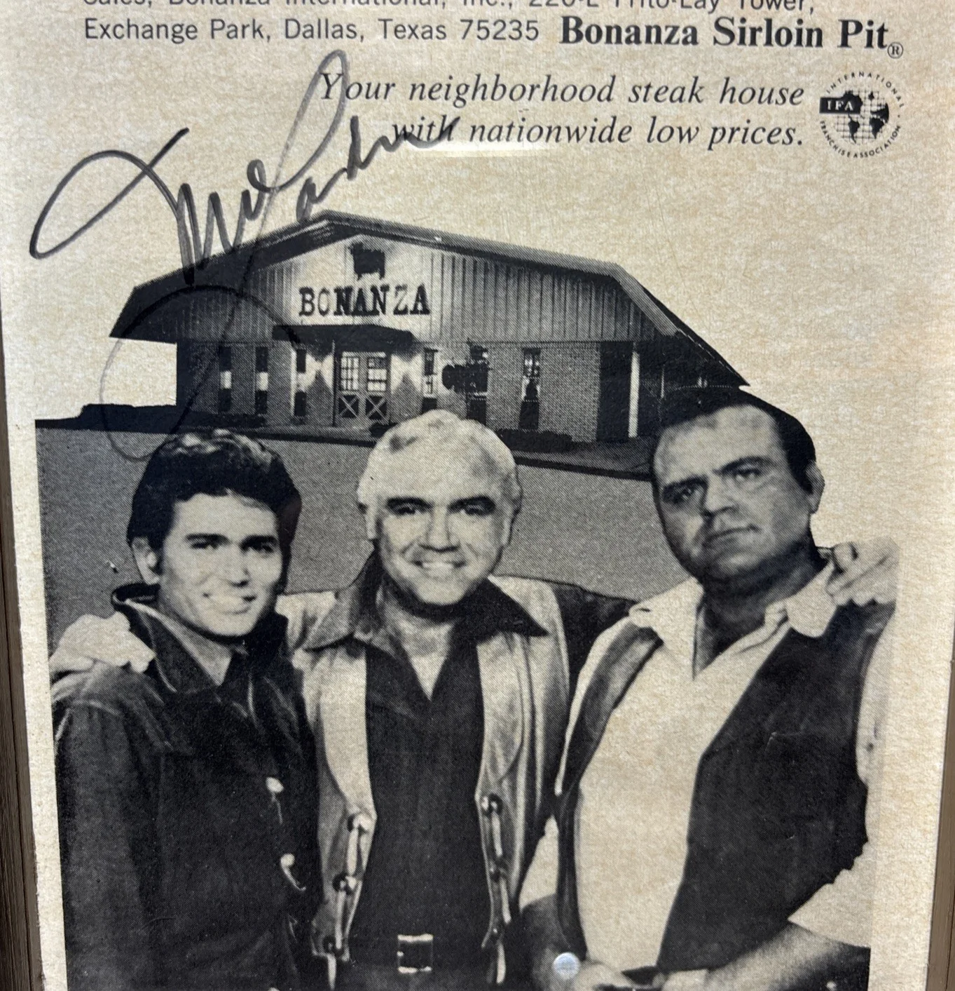1967 Bonanza Sirloin Pit Steak House PRINT AD Michael Landon Signed VTG 60s, изображение 2