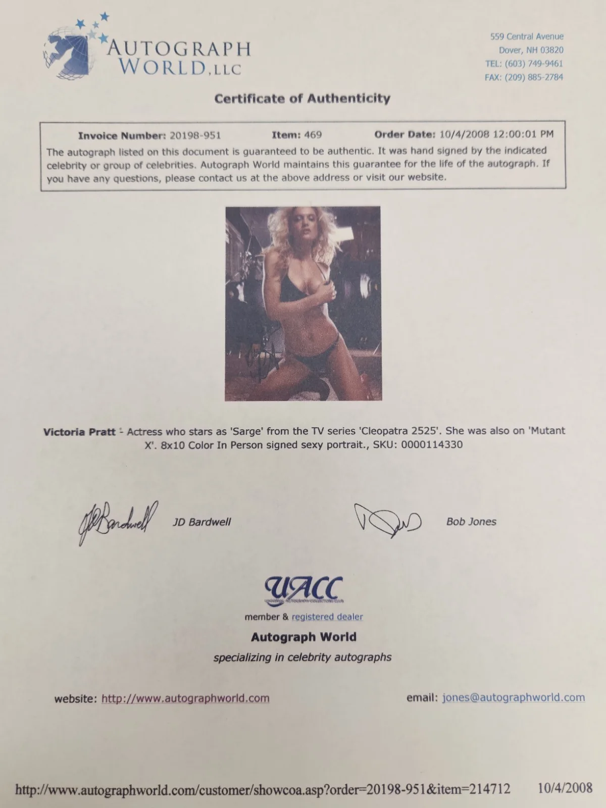 Victoria Pratt Signed Autographed 8x10" Photograph AW COA Cleopatra 2525 Sexy, изображение 4