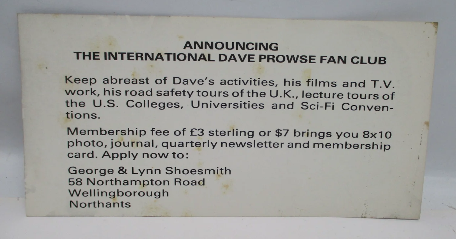 Signed DAVID DAVE PROWSE is DARTH VADER Early Fan Club Card STAR WARS COA CM6571, изображение 2