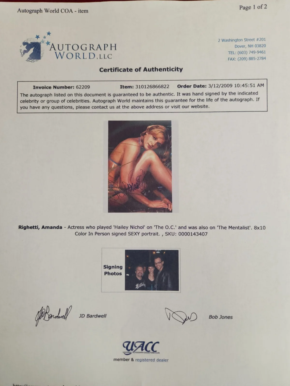 Amanda Righetti Signed Autographed 8x10" Photograph AW COA Sexy Portrait, image 4