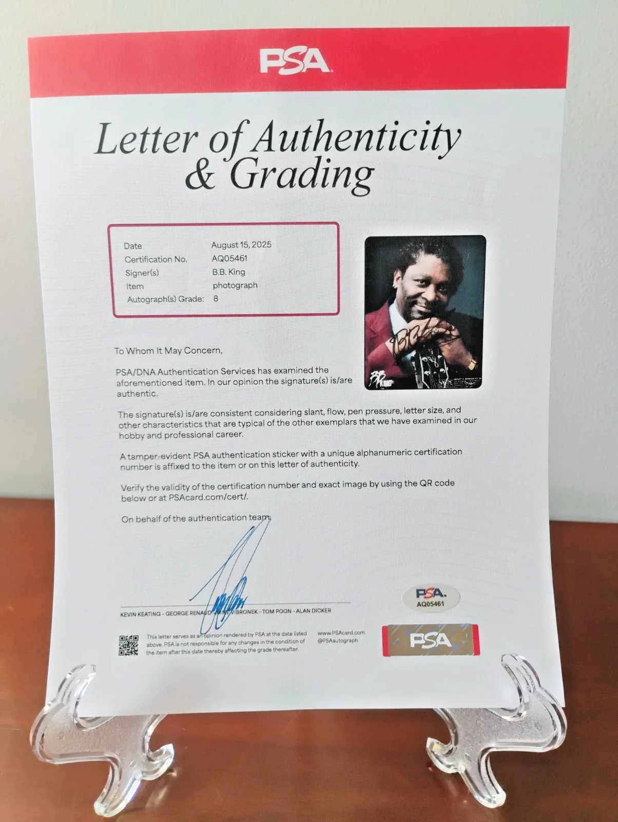 BB King 'HOF' Autographed Photo PSA/DNA Authentic, Autograph PSA 8, image 2