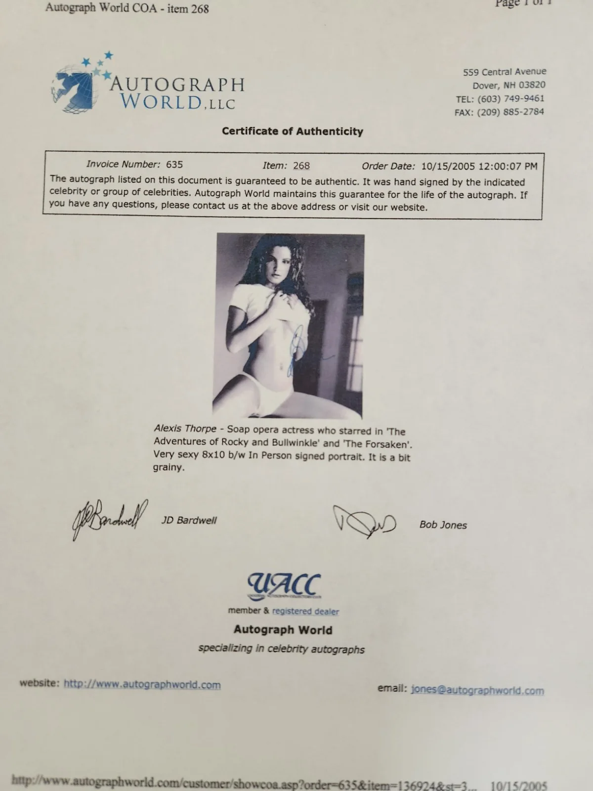 Alexis Thrope Signed Autographed 8x10" Photograph AW COA Sexy Portrait, изображение 3