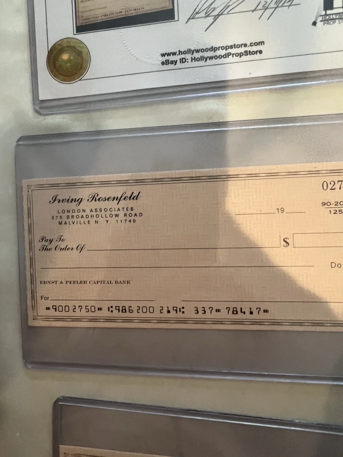 American Hustle memorbilia with COA Irving Rosenfelds blank checks (2013), image 3
