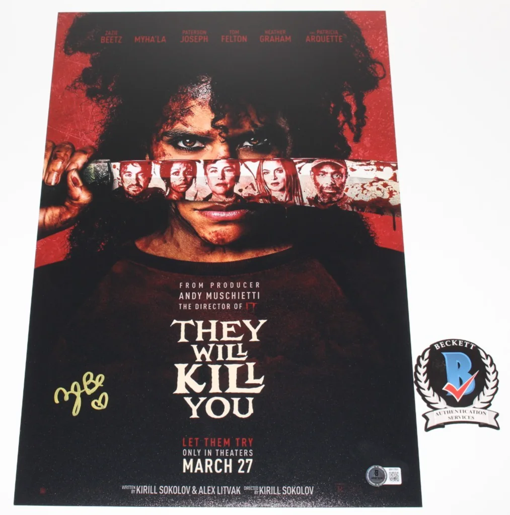 ZAZIE BEETZ SIGNED 'THEY WILL KILL YOU' 12x18 MOVIE POSTER BECKETT BAS COA PROOF, image 2