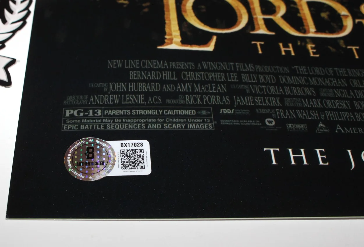 ELIJAH WOOD SIGNED LORD OF THE RINGS THE TWO TOWERS MOVIE POSTER BECKETT COA, изображение 3