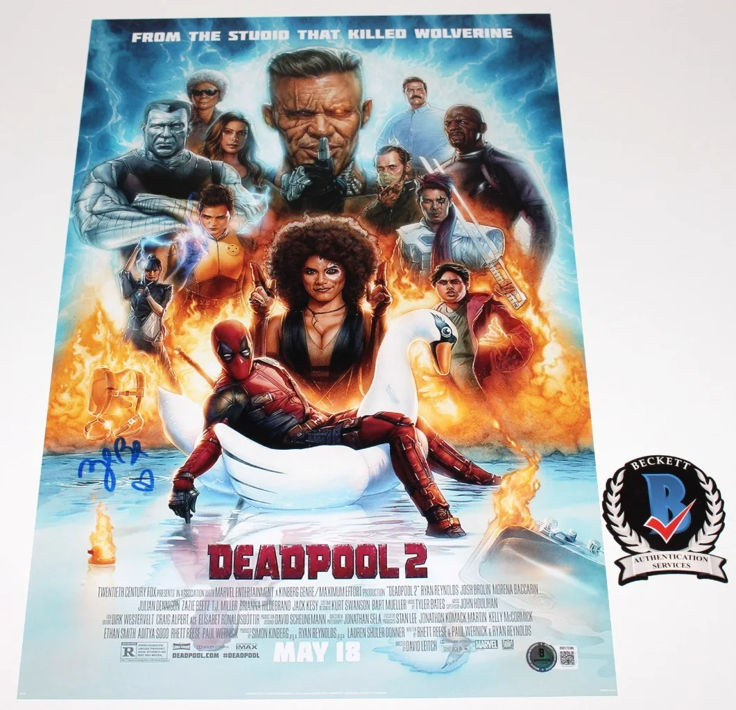 ZAZIE BEETZ SIGNED 'DEADPOOL 2' DOMINO 12x18 MOVIE POSTER BECKETT BAS COA PROOF, изображение 2
