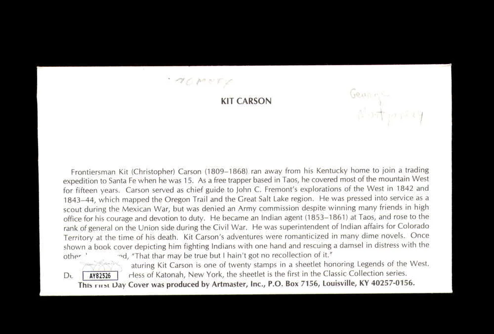 George Montgomery — George Montgomery JSA Coa Signed 1994 First Day Cover Cache FDC Autograph, image 2