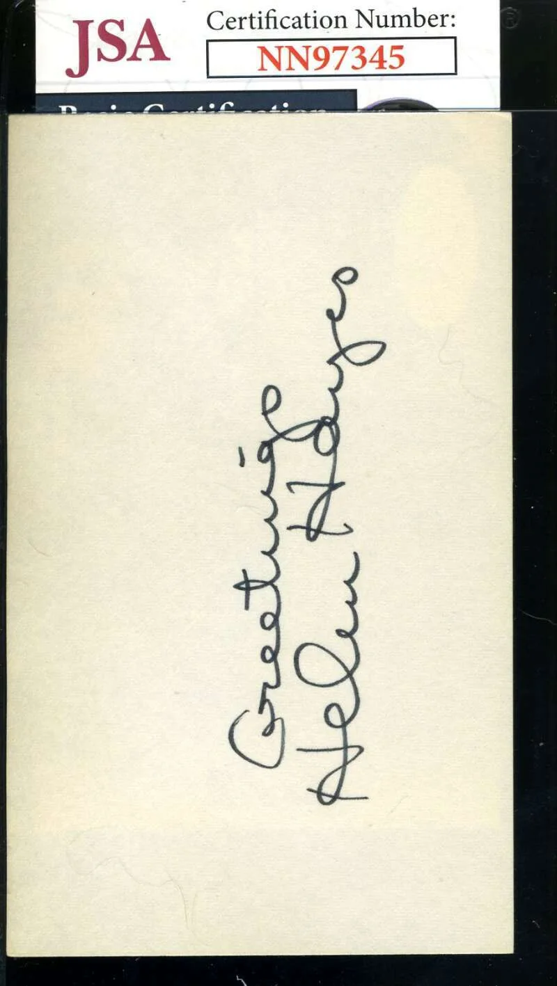 Helen Hayes — Autógrafo cartão índice Helen Hayes JSA certificado de autenticidade assinado 3x5