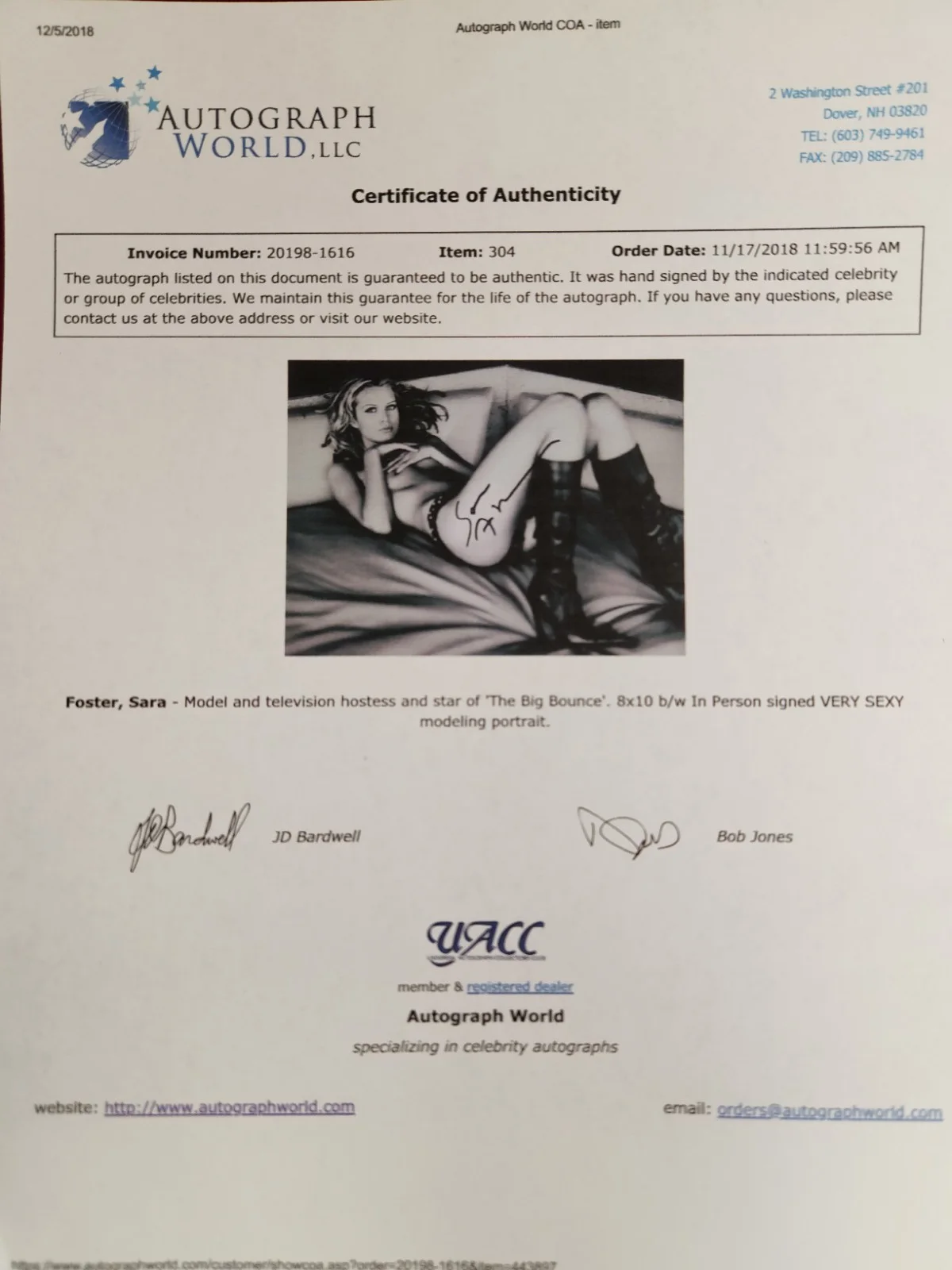 Sara Foster Signed Autographed 8x10" Photograph AW COA Model Sexy Portrait, изображение 4