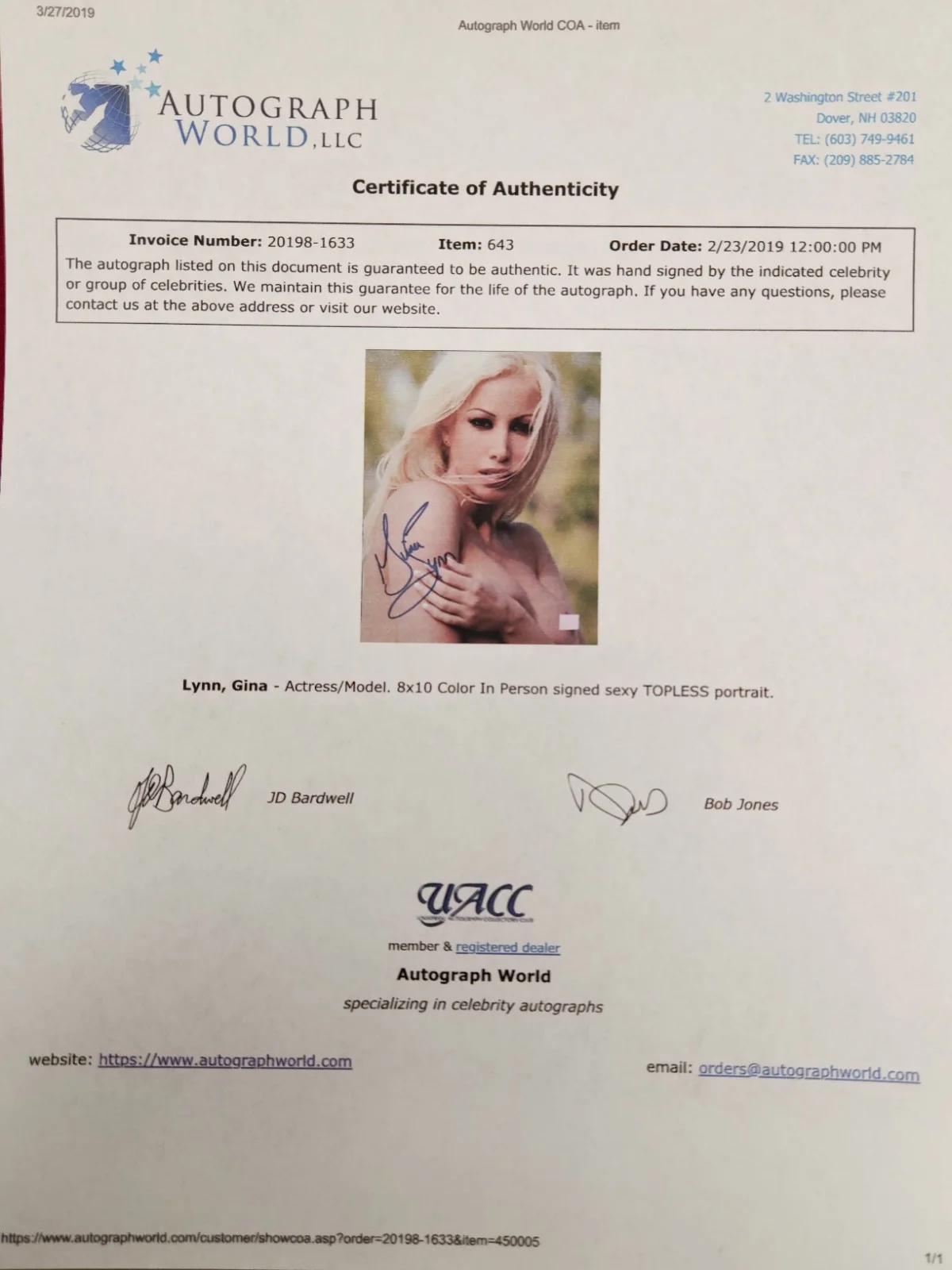 Gina Lynn Signed Autographed 8x10" Photograph AW COA Model Sexy Portrait, изображение 4