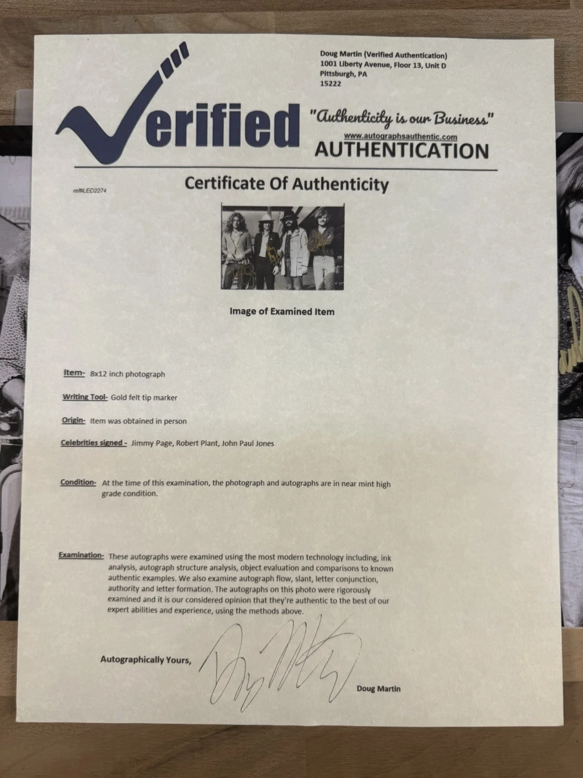 Signed Led Zeppelin Photo With COA Robert Plant Jimmy Page John Paul Jones, image 4