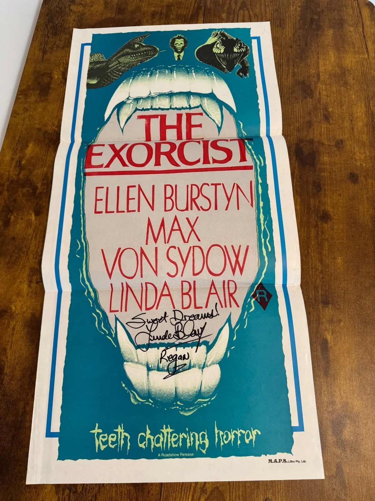 Linda Blair — Linda Blair Autographed Exorcist Original Australian Theatrical Release Daybill!