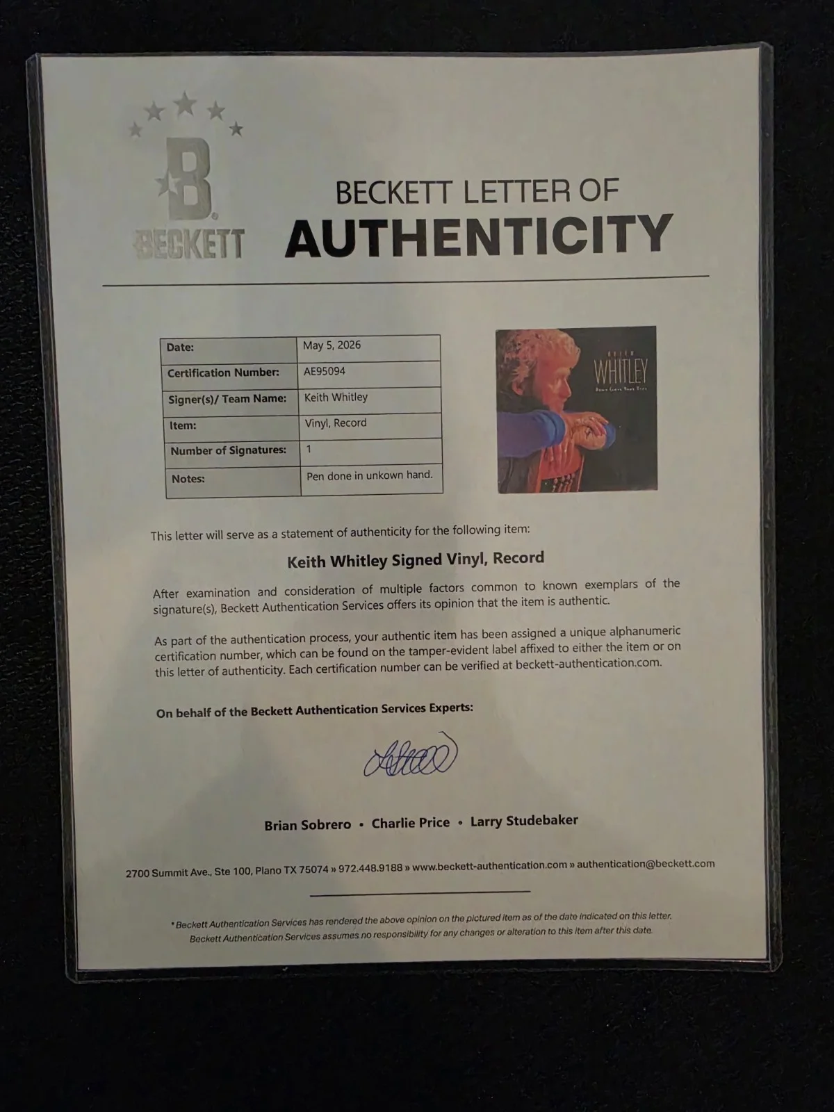 Keith Whitley Don’t Close Your Eyes 1988 LP SIGNED Beckett LOA AE95094 RARE, изображение 4