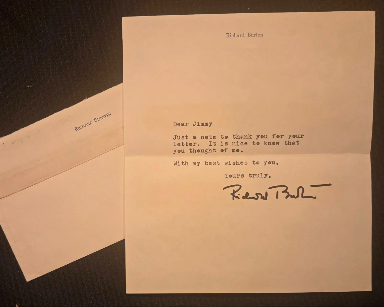Richard Burton — Richard Burton Signed June 1974 Personal Stationary Card Note Autographed RARE