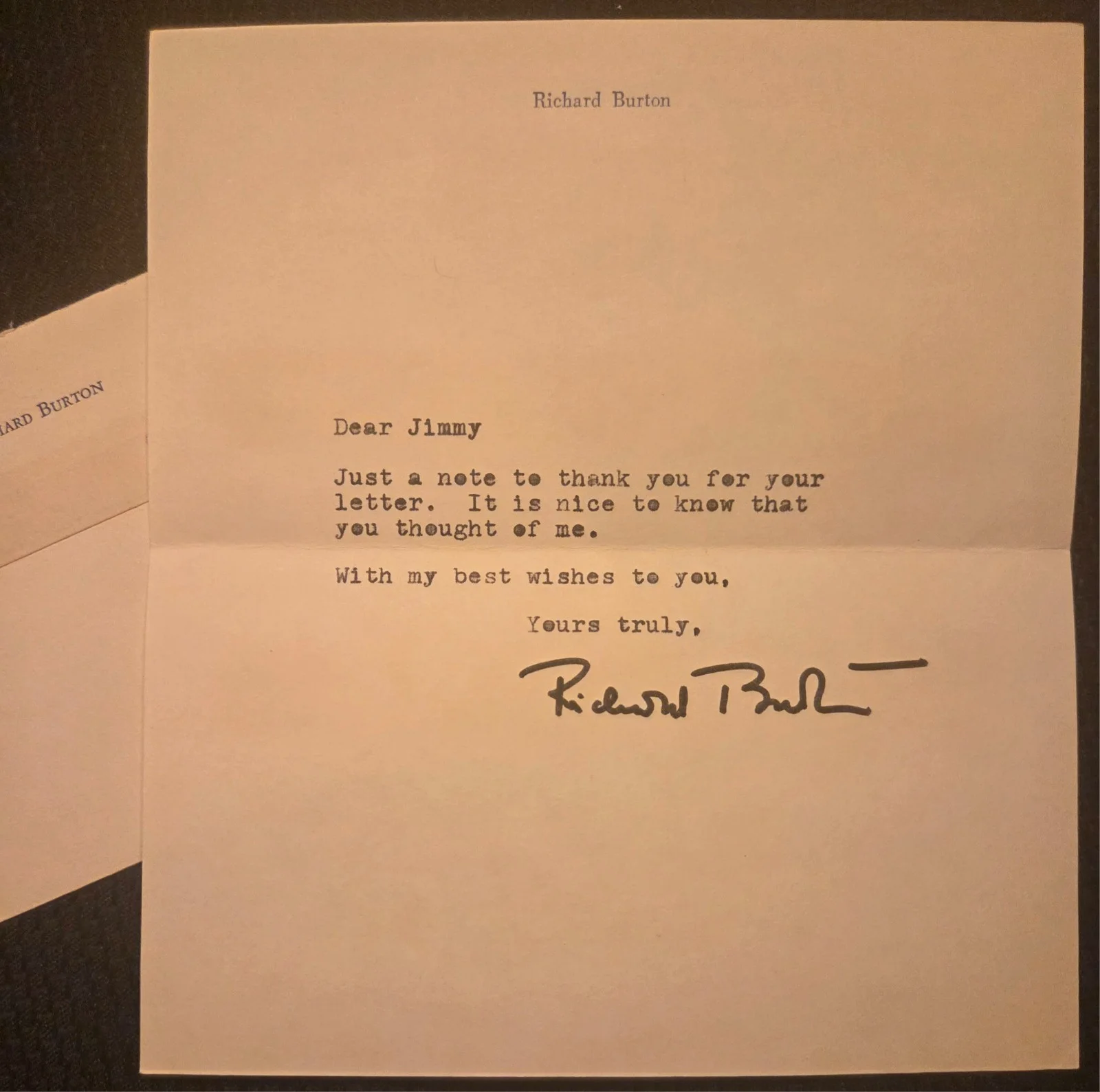 Richard Burton — Richard Burton Signed June 1974 Personal Stationary Card Note Autographed RARE, image 2