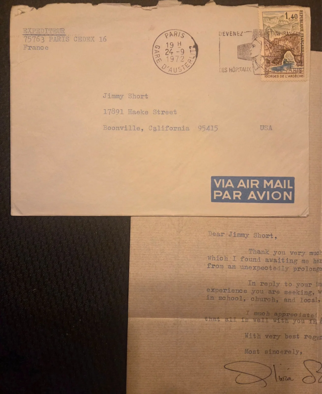 OLIVIA DeHAVILLAND — Olivia deHavilland (2) Hand Signed Letters Autographed Paris 1972 1988 Oscar Win, image 2