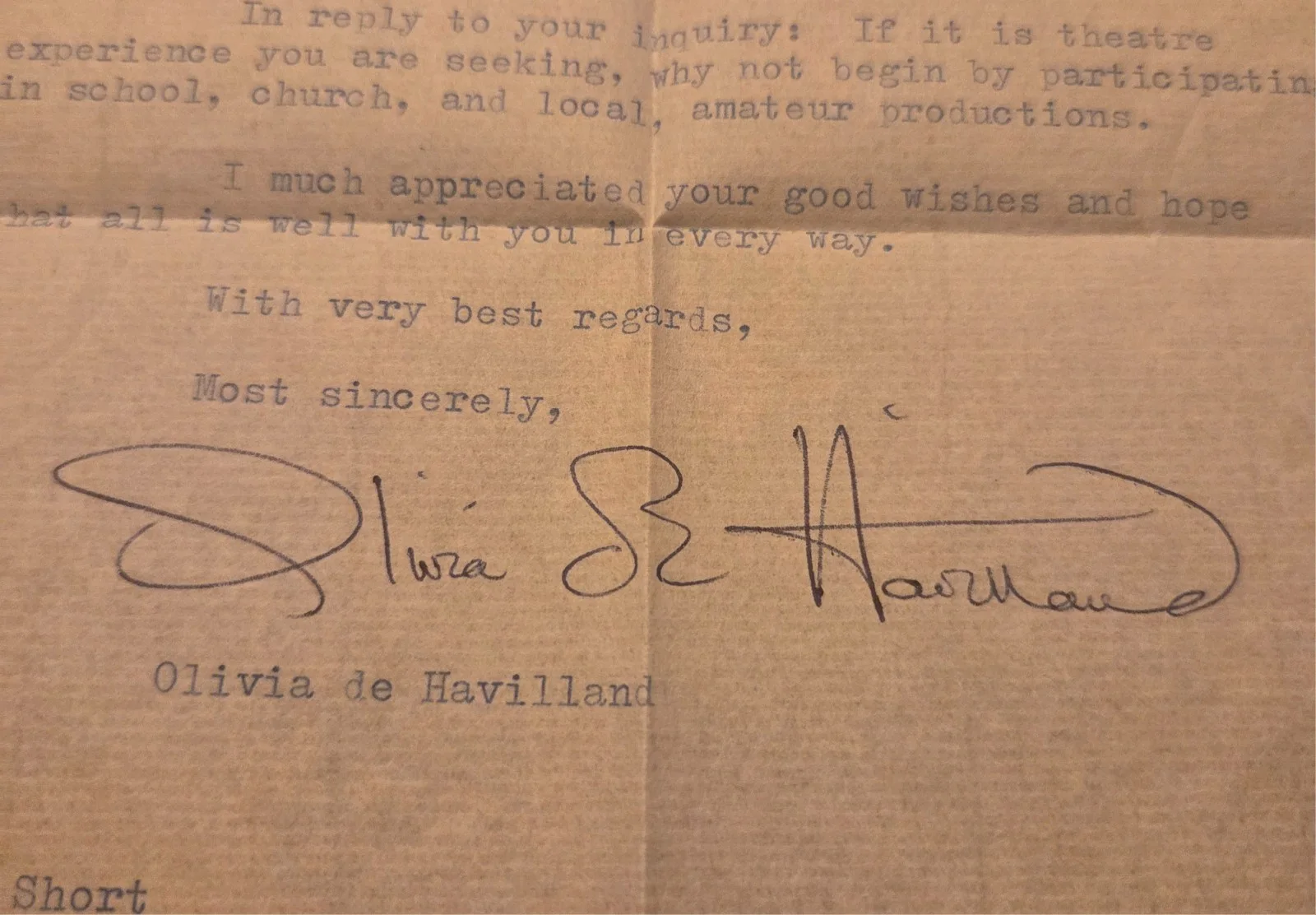 OLIVIA DeHAVILLAND — Olivia deHavilland (2) Hand Signed Letters Autographed Paris 1972 1988 Oscar Win, image 4