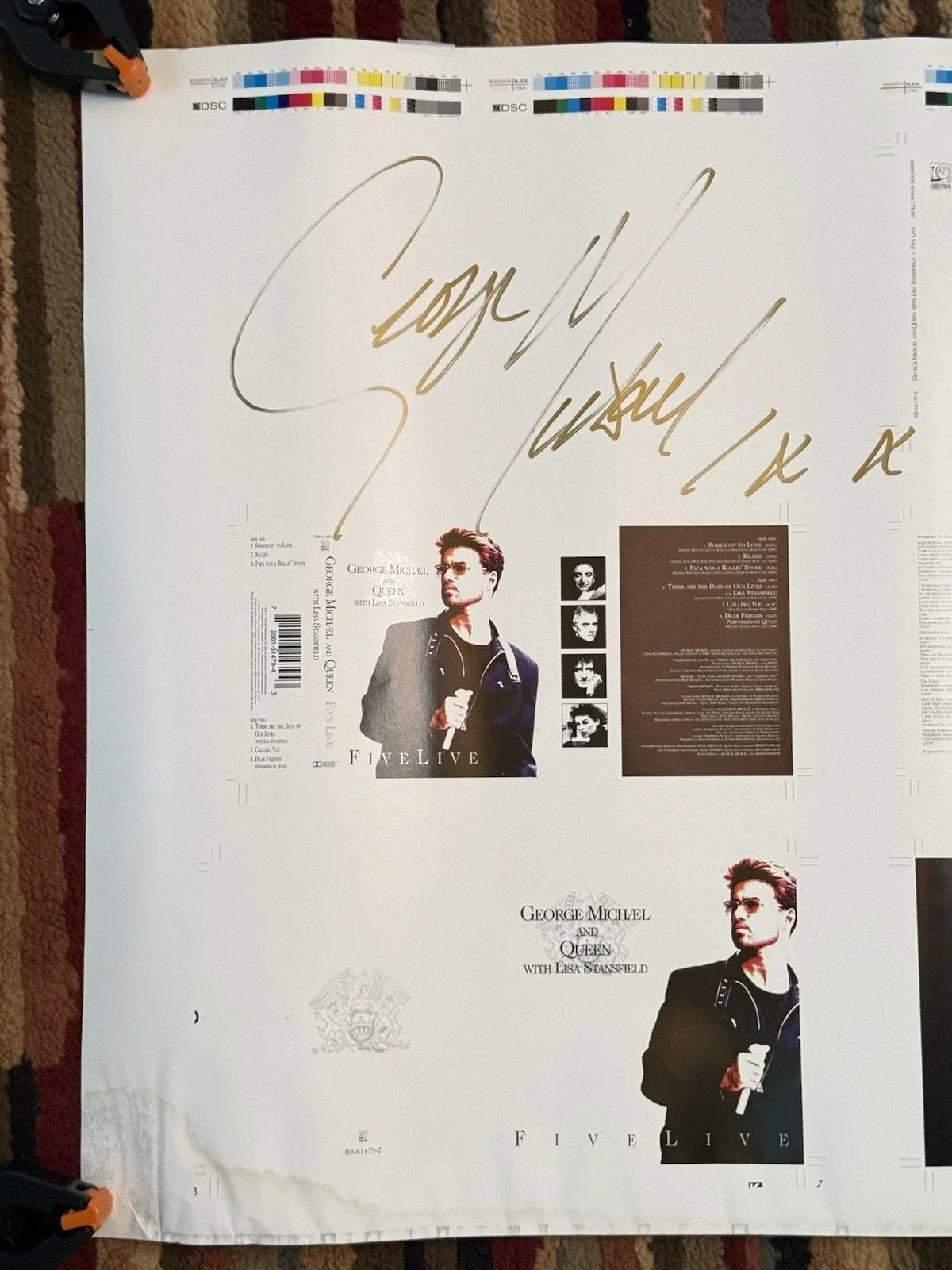 George Michael Queen Five Live Signed Poster Proof Sheet 2 Autographs Rare 26x20, image 2