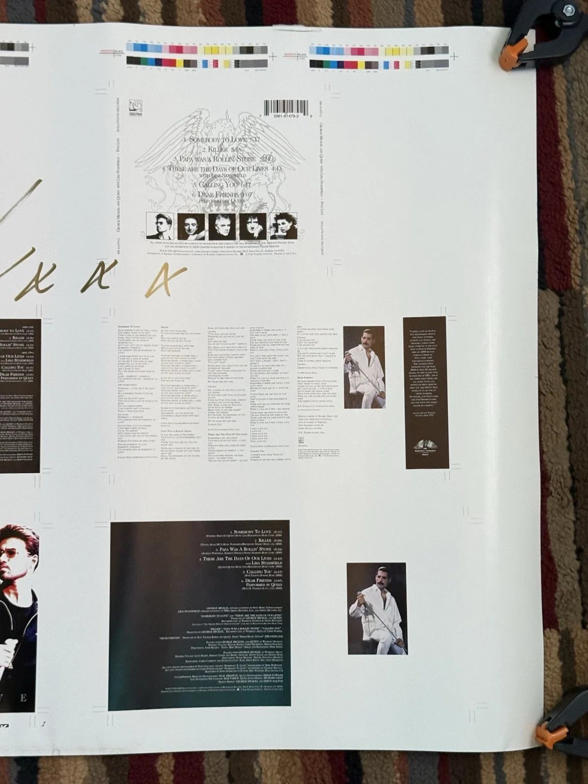 George Michael Queen Five Live Signed Poster Proof Sheet 2 Autographs Rare 26x20, image 3
