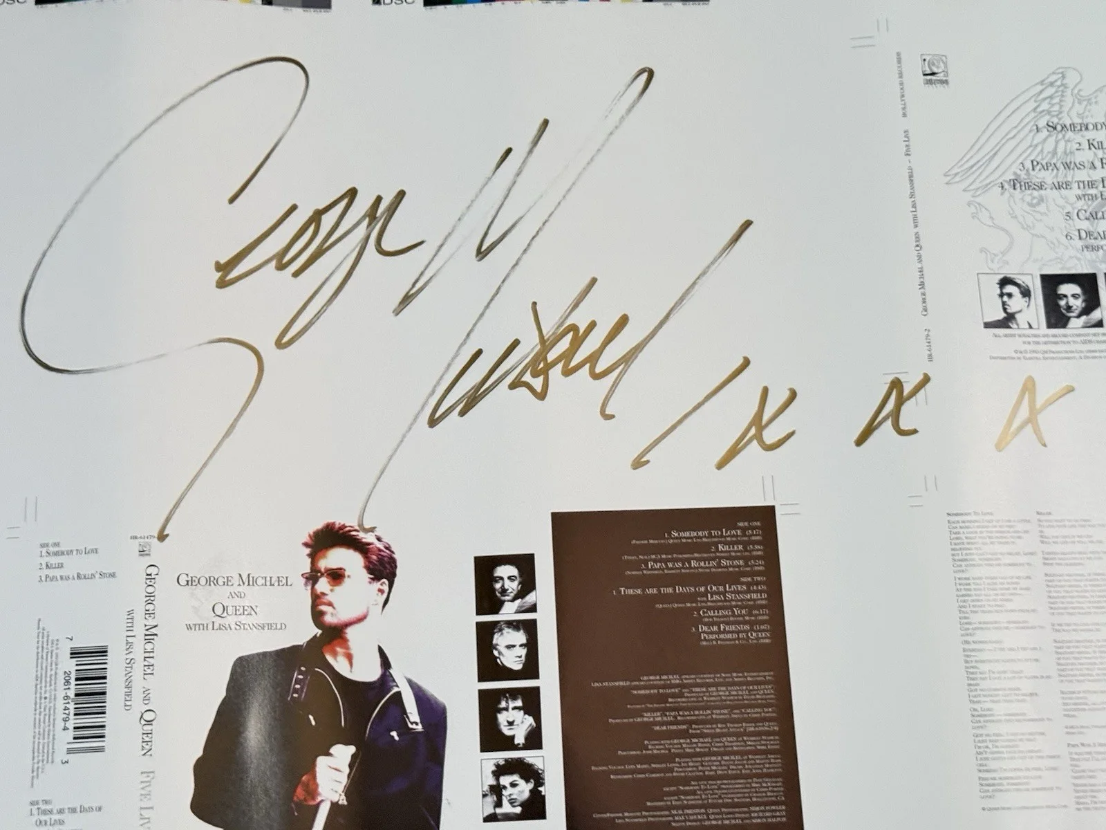George Michael Queen Five Live Signed Poster Proof Sheet 2 Autographs Rare 26x20, image 4