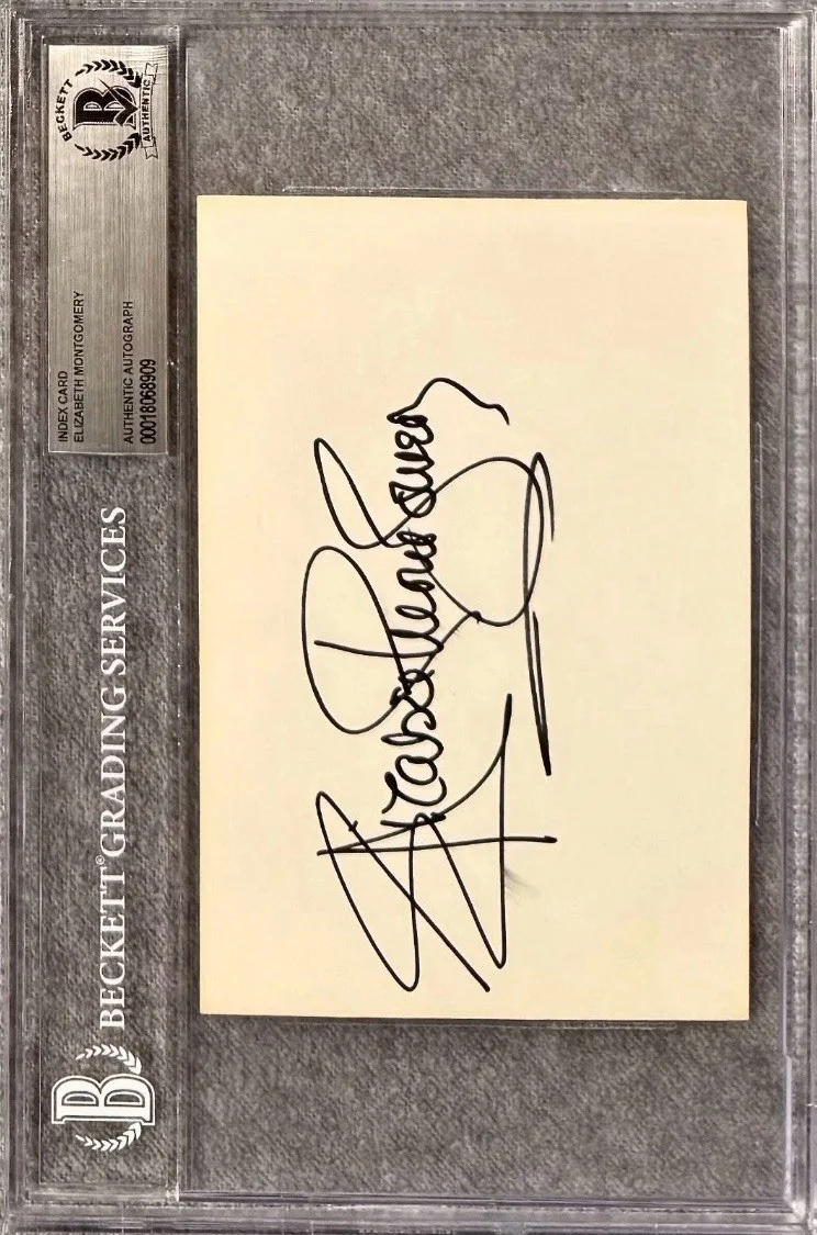 Elizabeth Montgomery — ELIZABETH MONTGOMERY Signed Autograph 4x6 INDEX CARD Beckett COA, image 3