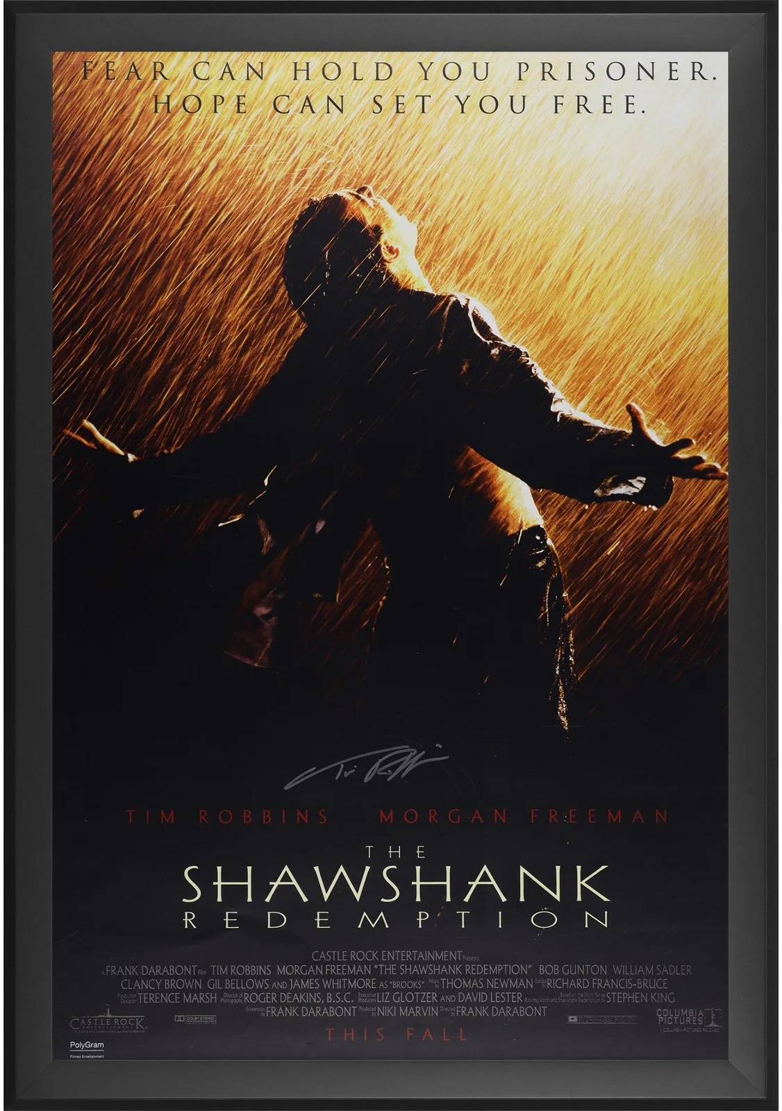 Tim Robbins — Tim Robbins Framed Autographed The Shawshank Redemption 27" x40" Movie Poster
