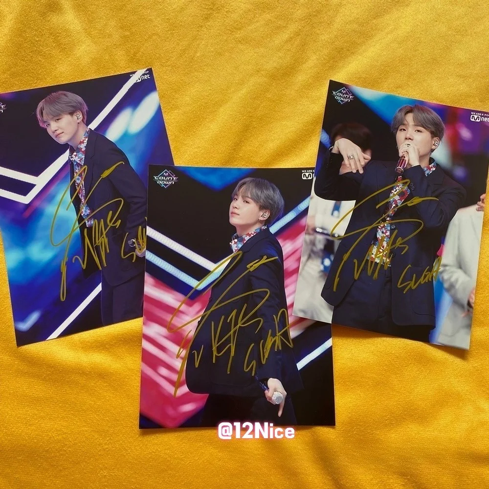 BTS SUGA AUTOGRAPHED SIGNED PHOTO K-POP COLLECTIBLES 4*6 2025, image 2