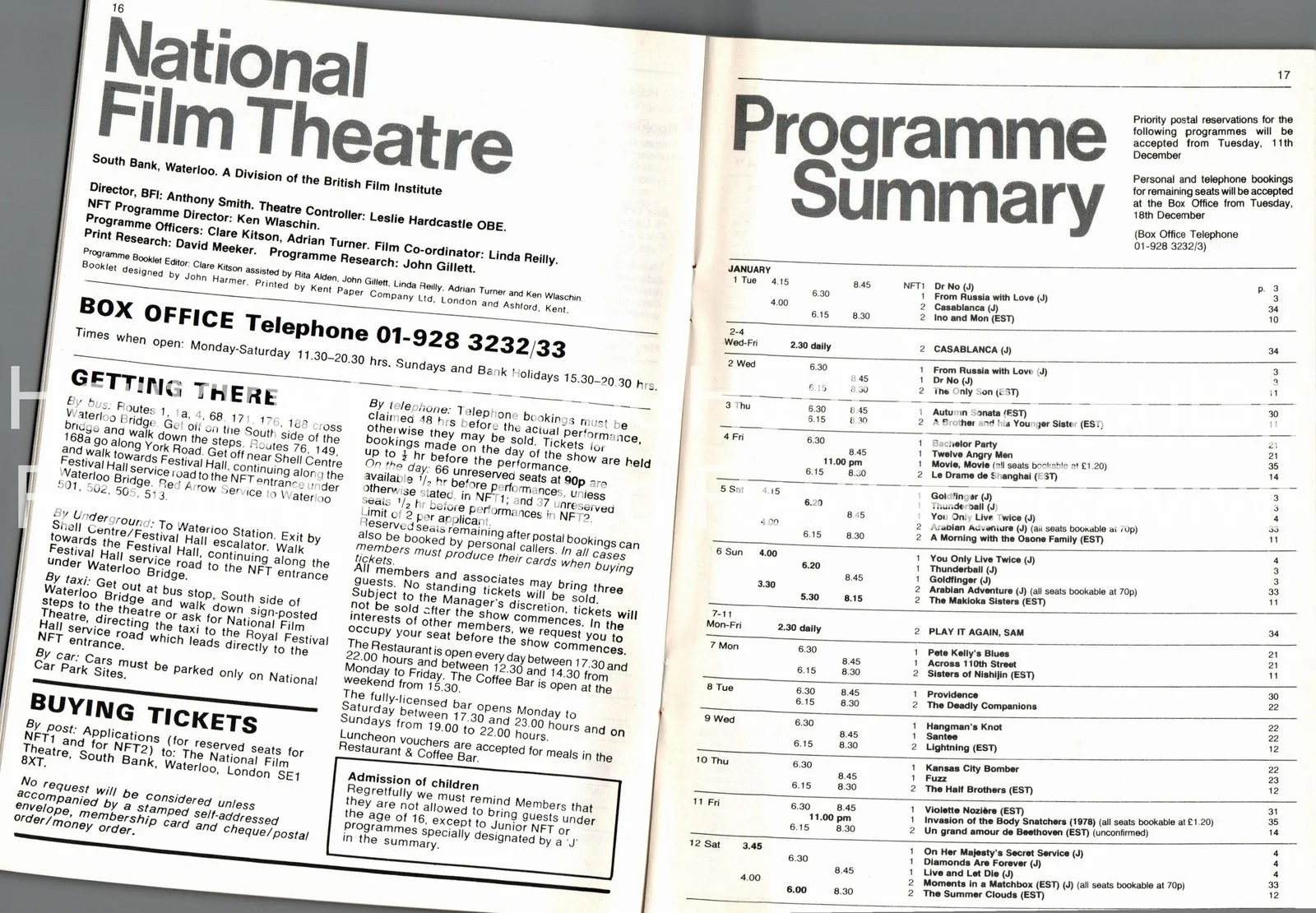 VINTAGE JAMES BOND NATIONAL FILM THEATRE PROGRAMME JANUARY 1968 CINEMA GUIDE, изображение 2