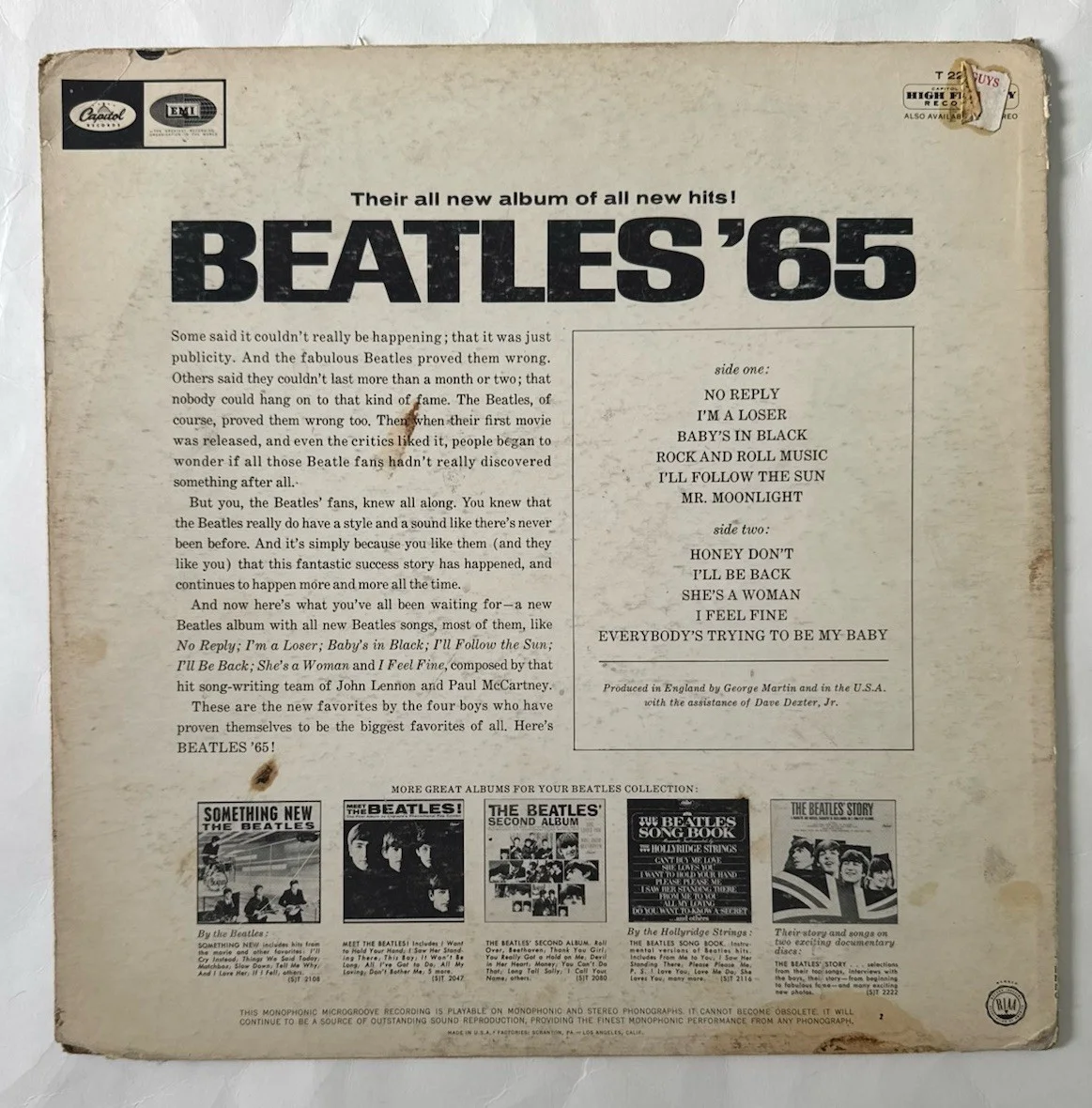 Beatles 65 Signed Record Album John Paul Ringo George T2228 Uncertified, изображение 5