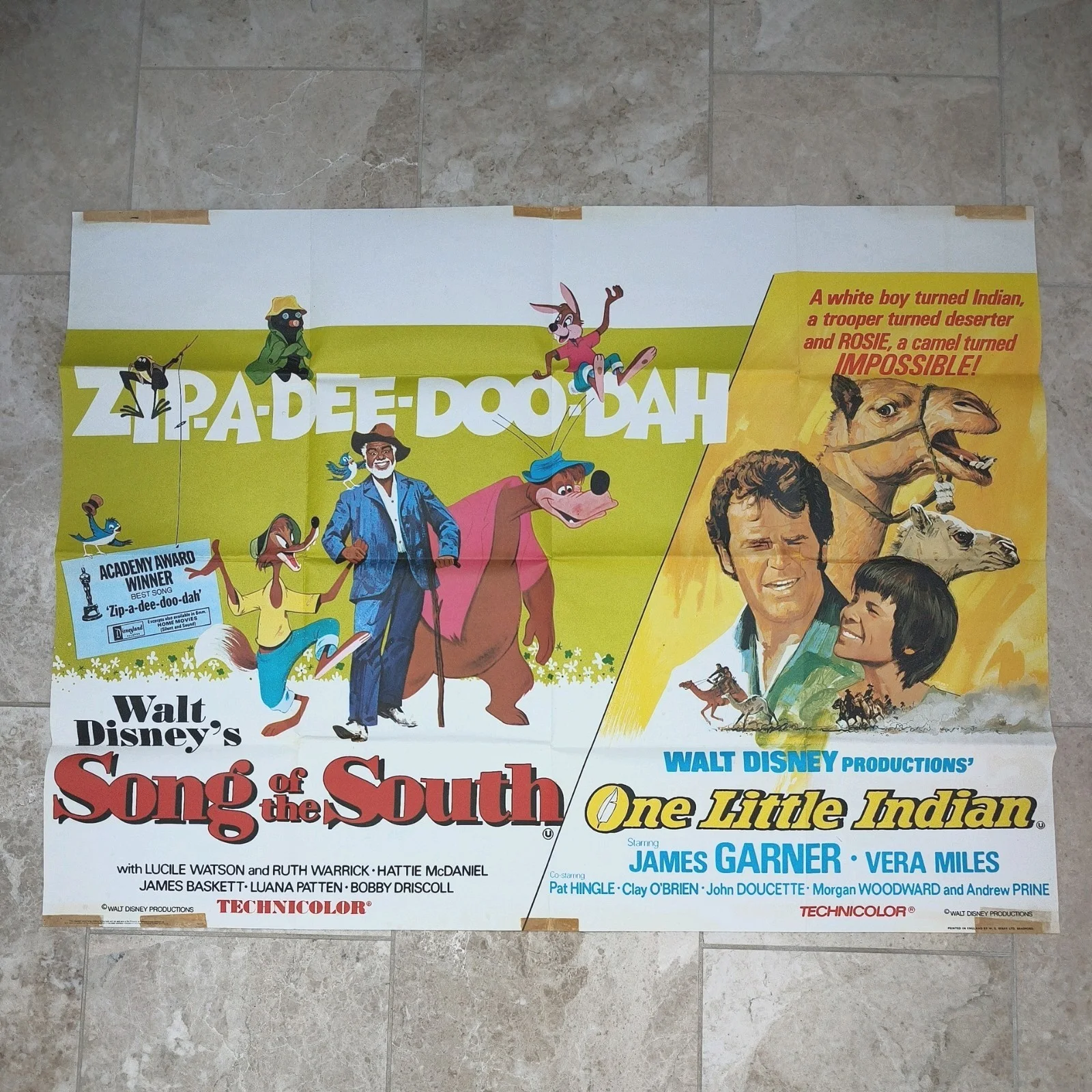 Song Of The South One Little Indian 1973 Quad Poster Disney Cinema IMPERFECT, изображение 2