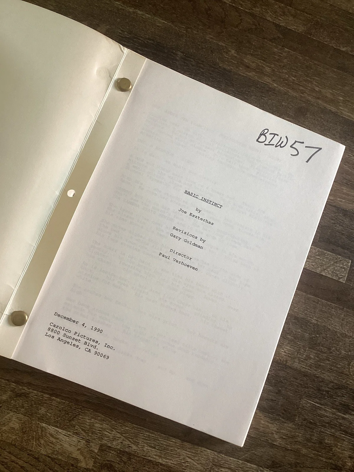BASIC INSTINCT Original December 1990 Carolco Movie Script Sharon Stone Douglas, image 2